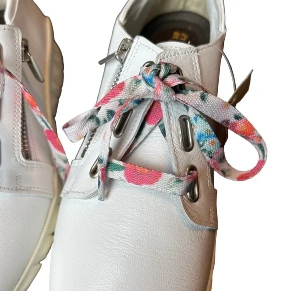 NAOT Eliot’s Top Quality White Leather Lace Up Side Zip Slip Sneakers - Picture 11 of 16